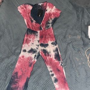 Tie dye jumpsuit xs fashion nova